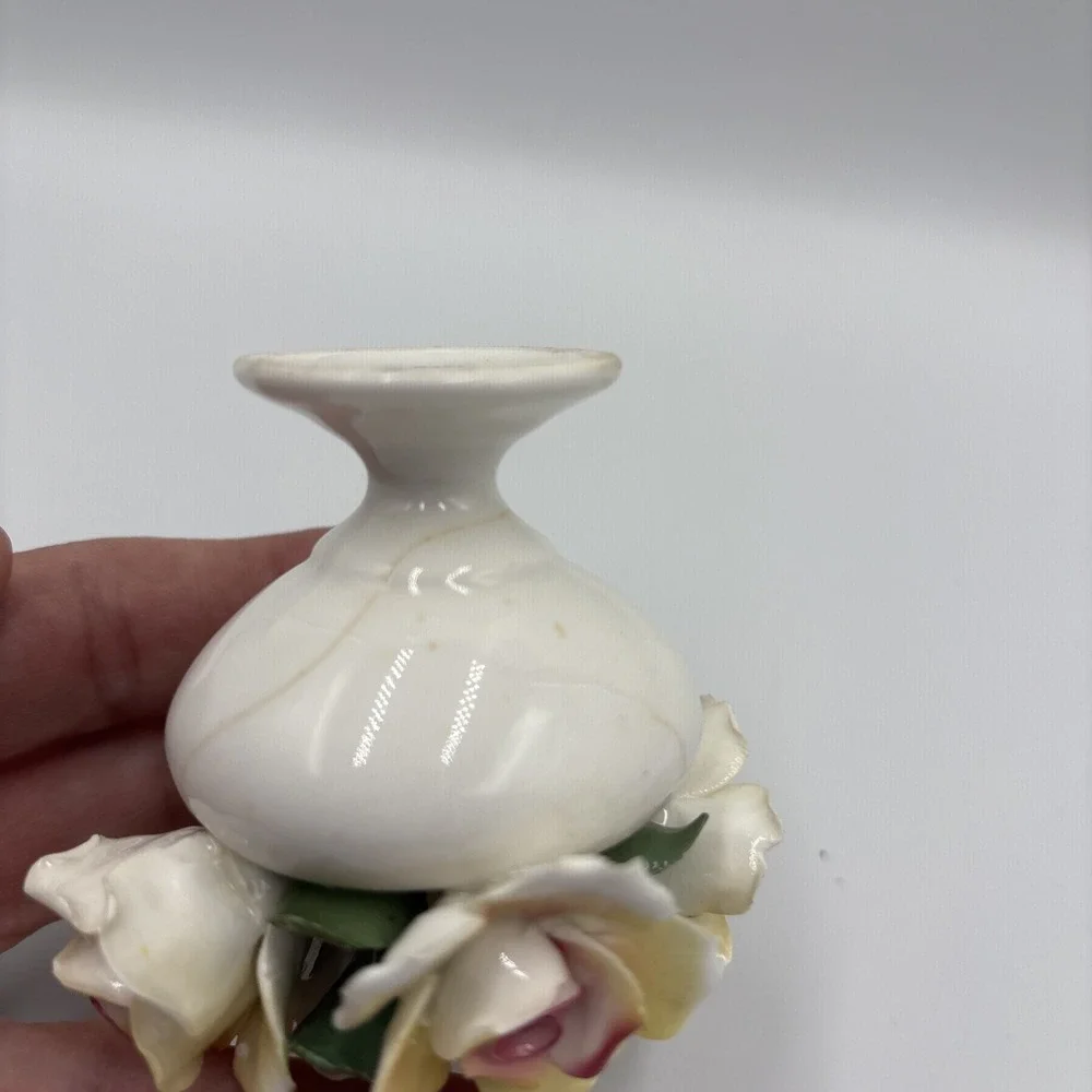 Pair Vintage English Bone China Floral Bouquets Compotes Delicate Flowers